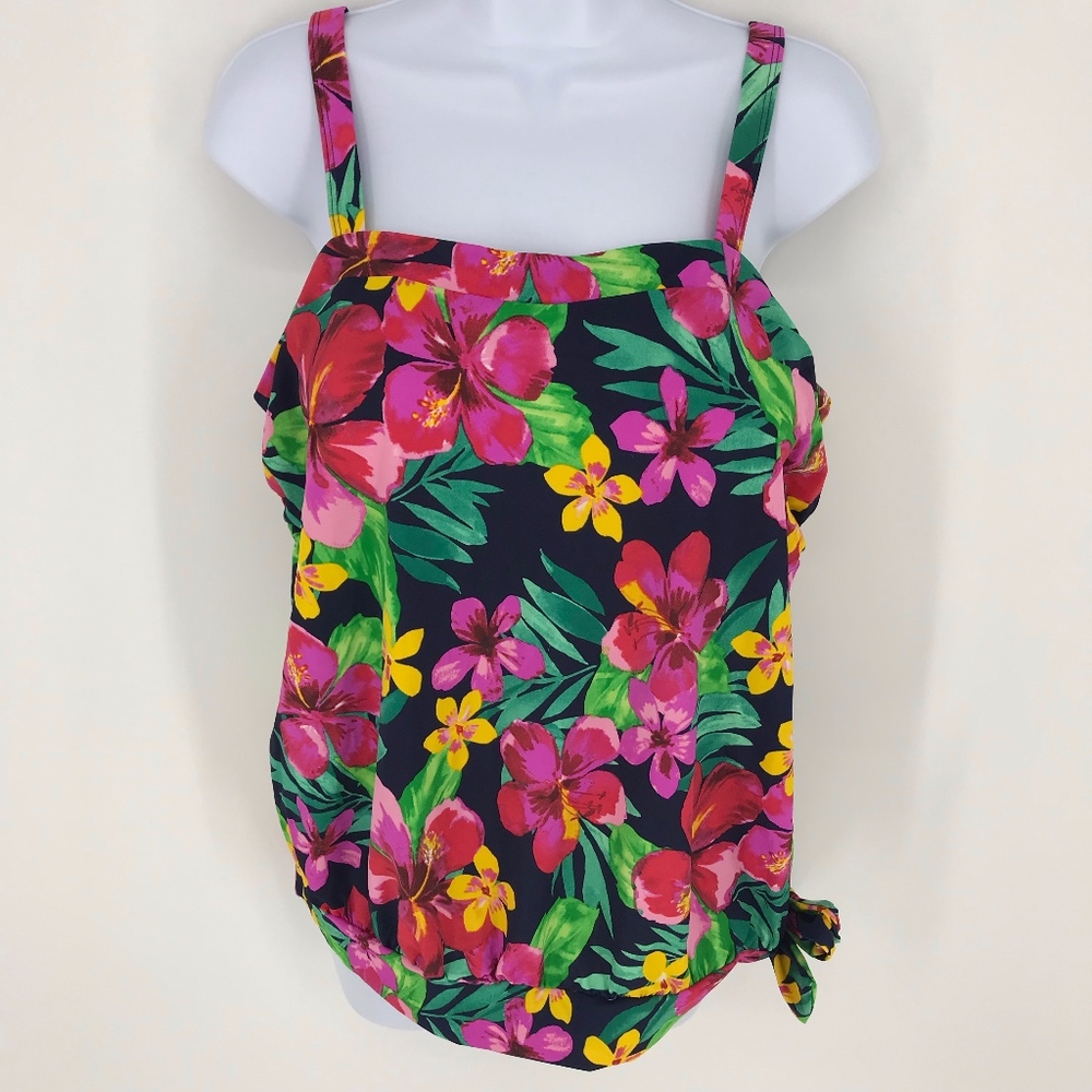 Swim365 Black and Pink Floral Tropical Tankini